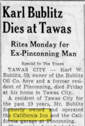 California Inn - Aug 23 1958 Former Owner Passes Away